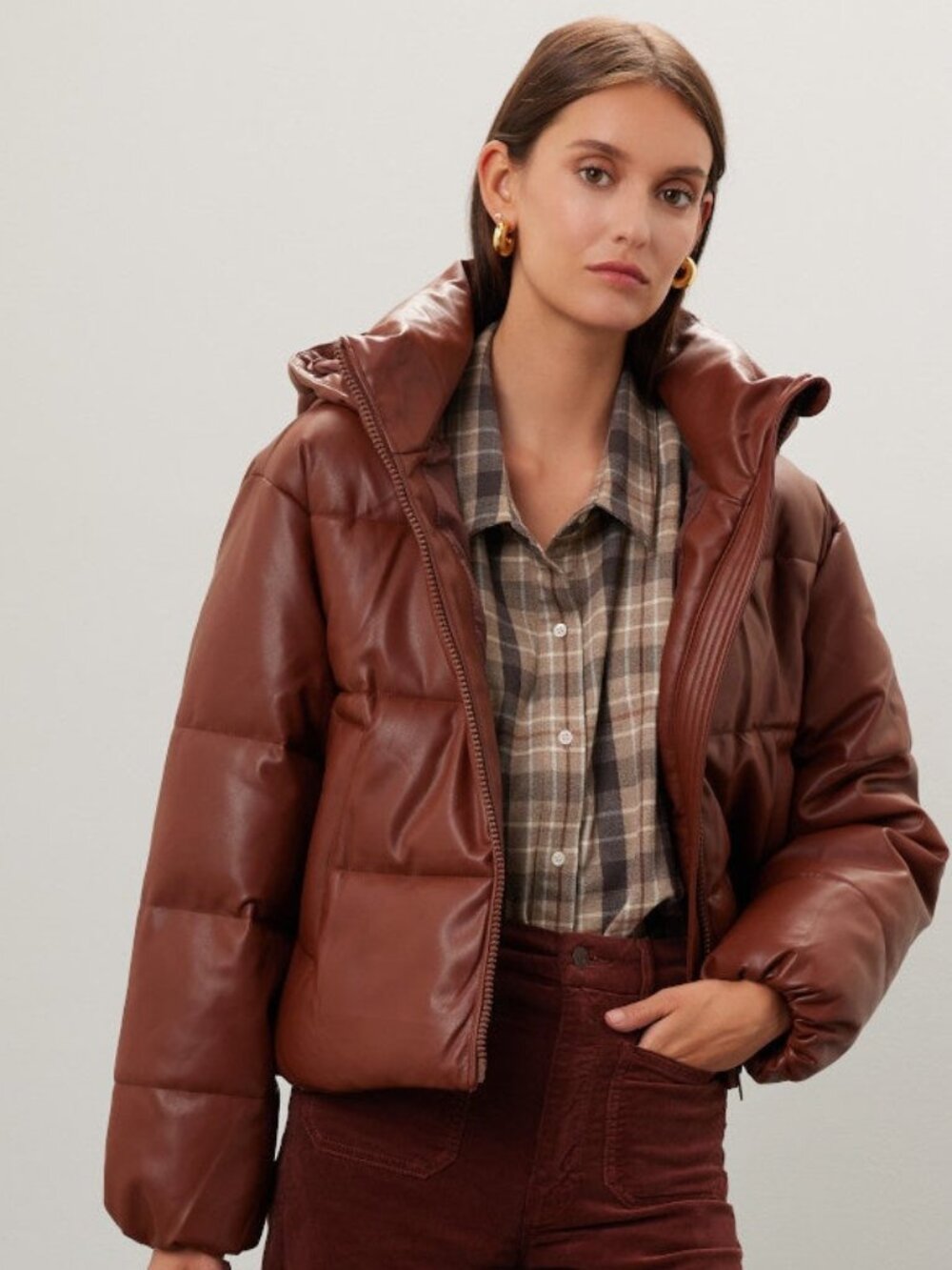 Oof Wear Faux Leather Puffer Jacket Size US 10